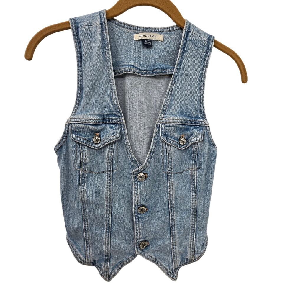 American Eagle Denim Sleeveless Top Vest Light Blue Size Small